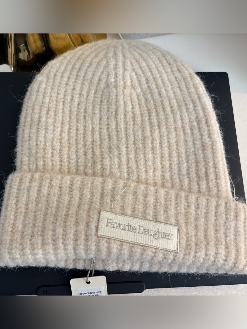 Favorite Daughter Ivory Ribbed Knit Beanie